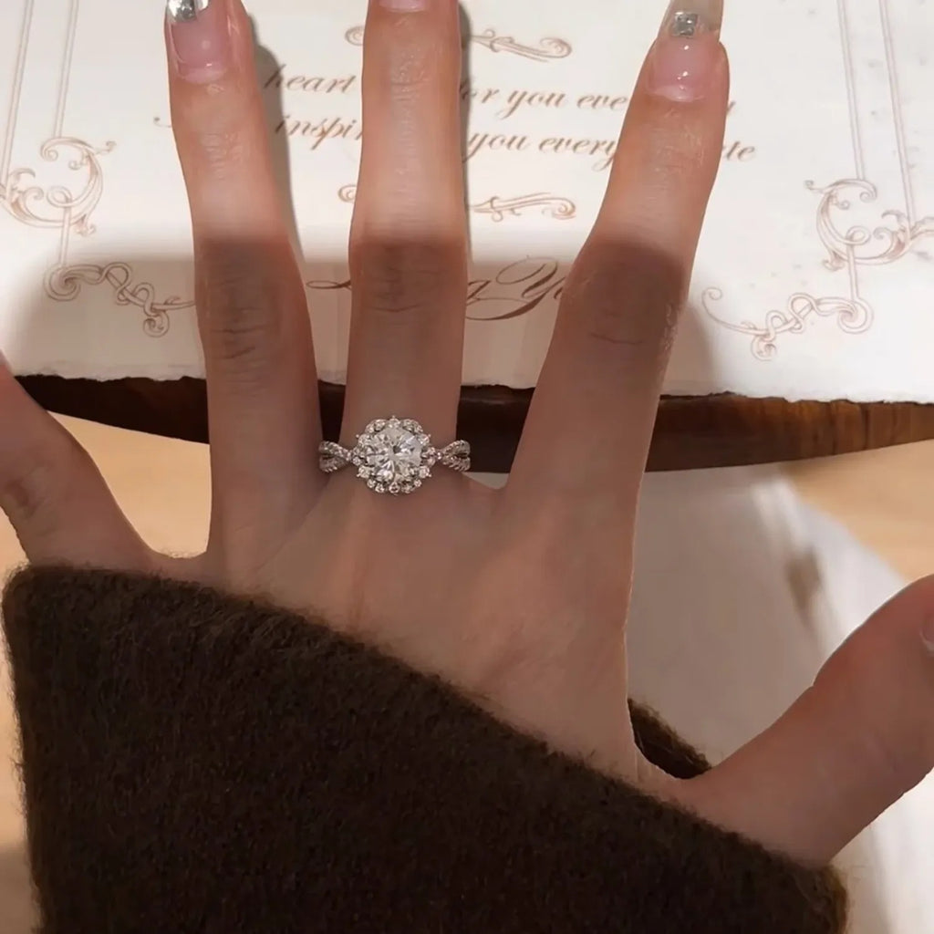 Crossed Lace Rhinestone Adjustable Open Ring