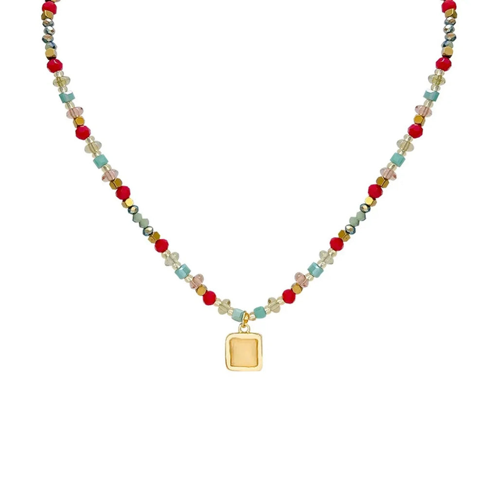 Crystal Bead Cat-Eye Stone Pendant Necklace