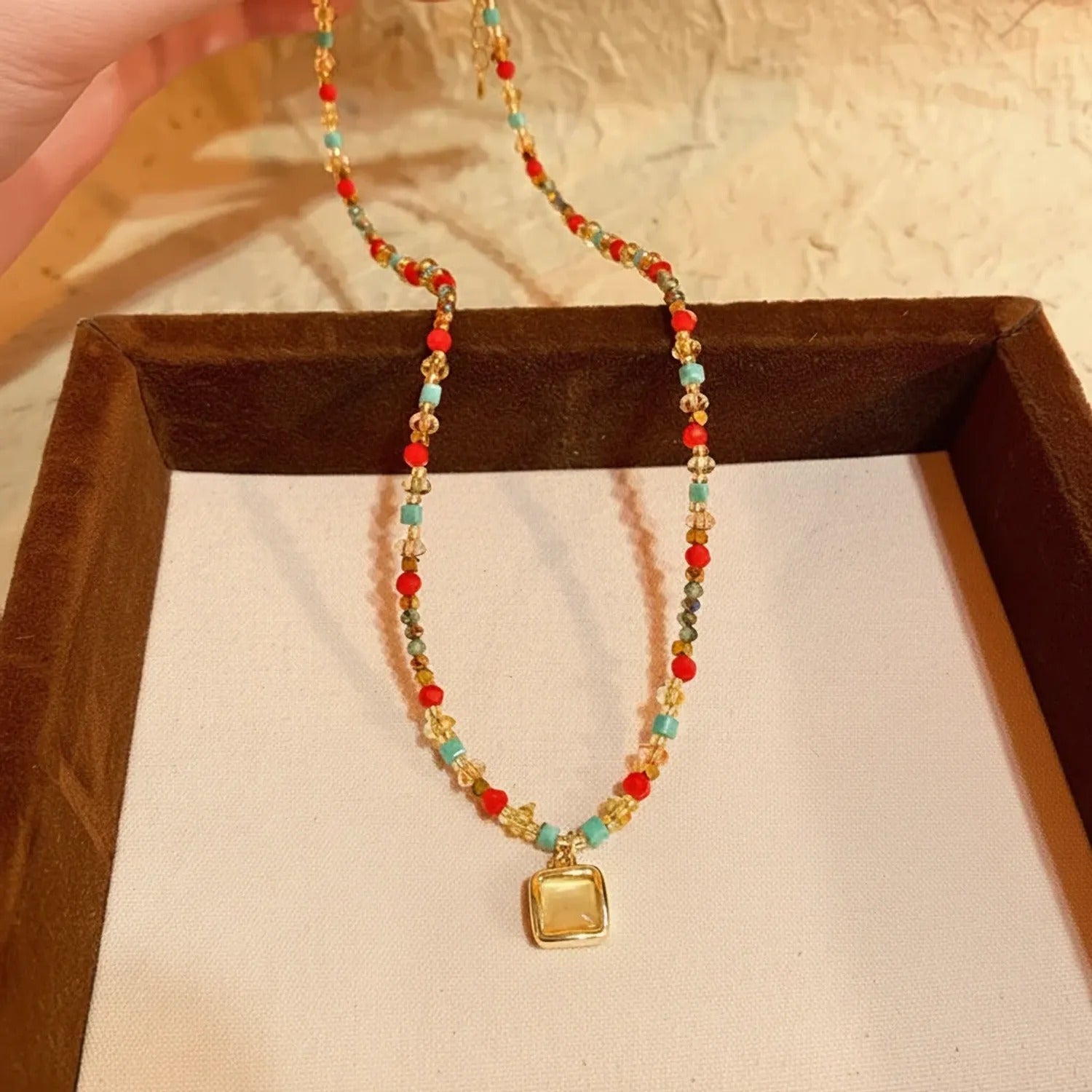 Crystal Bead Cat-Eye Stone Pendant Necklace