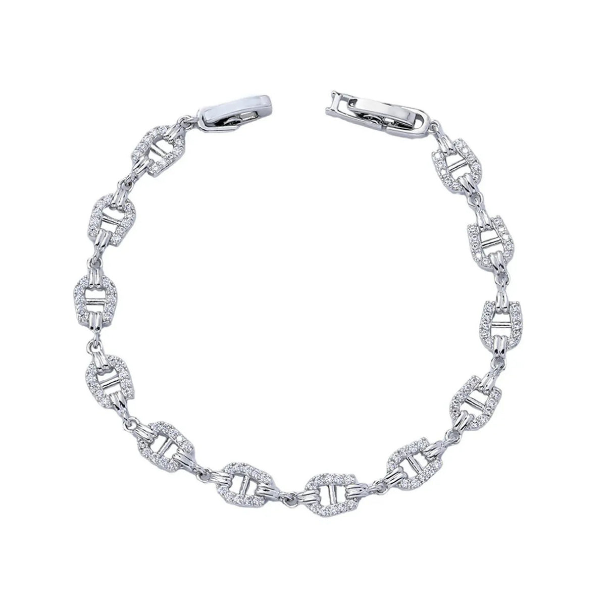 Horseshoe Link Zirconia Bracelet for Women - Gold Plated Brass Chain