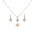Diamond-Inlaid Rhombus Pendant Necklace, Earring & Ring Set