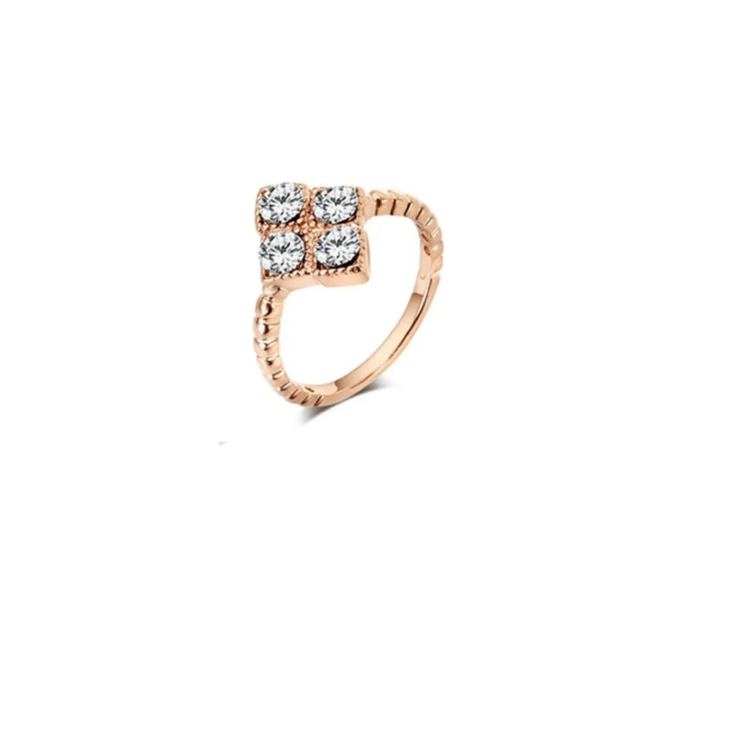 Diamond-Inlaid Rhombus Pendant Necklace, Earring & Ring Set