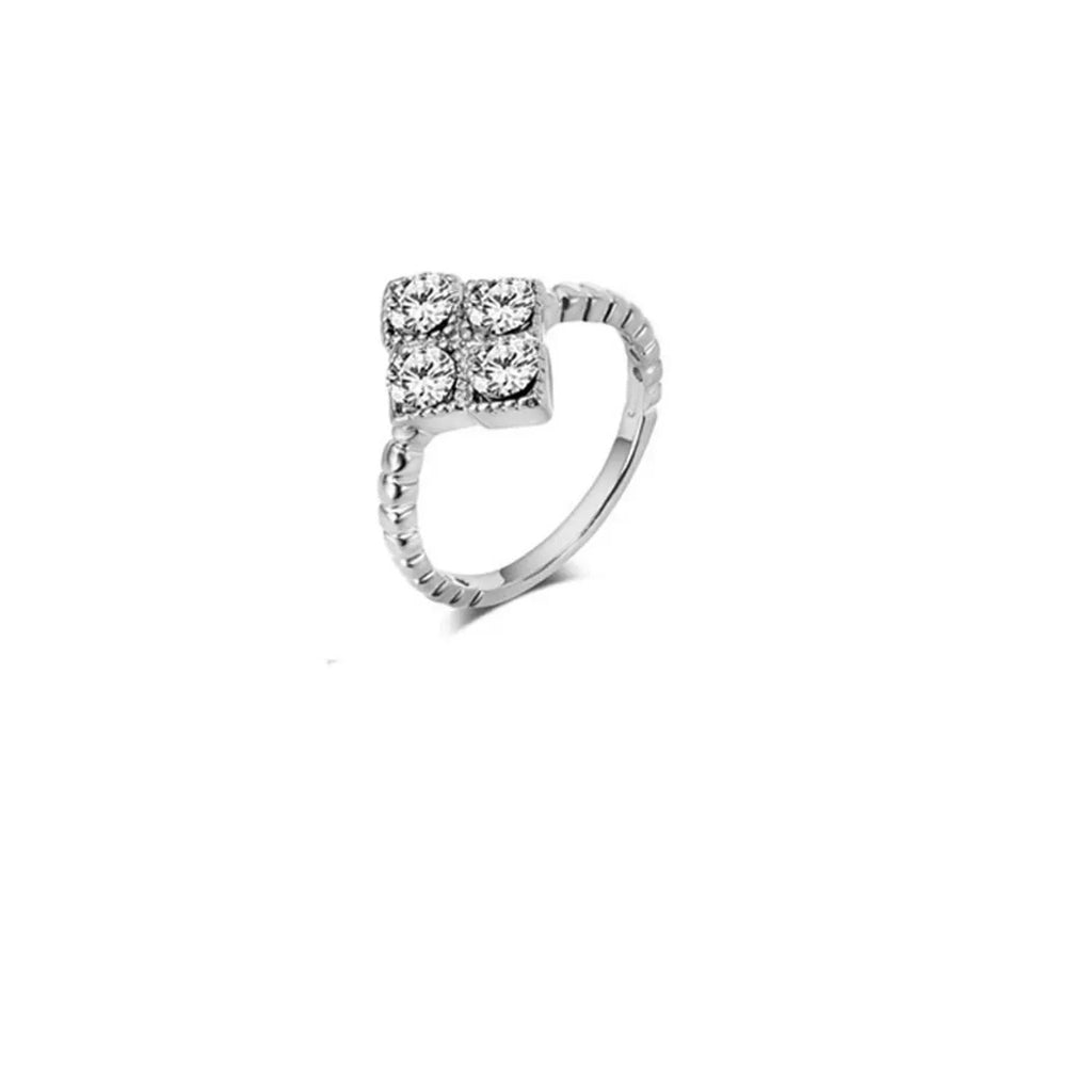 Diamond-Inlaid Rhombus Pendant Necklace, Earring & Ring Set