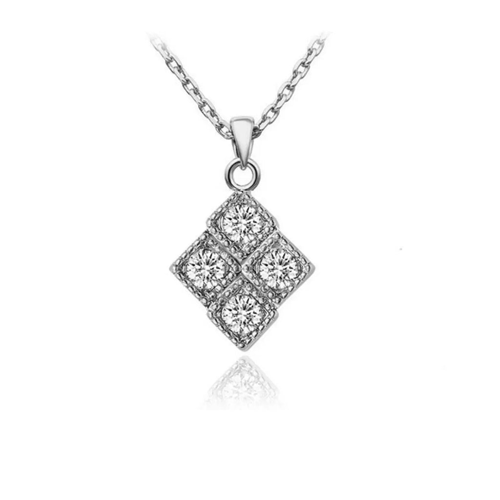 Diamond-Inlaid Rhombus Pendant Necklace, Earring & Ring Set