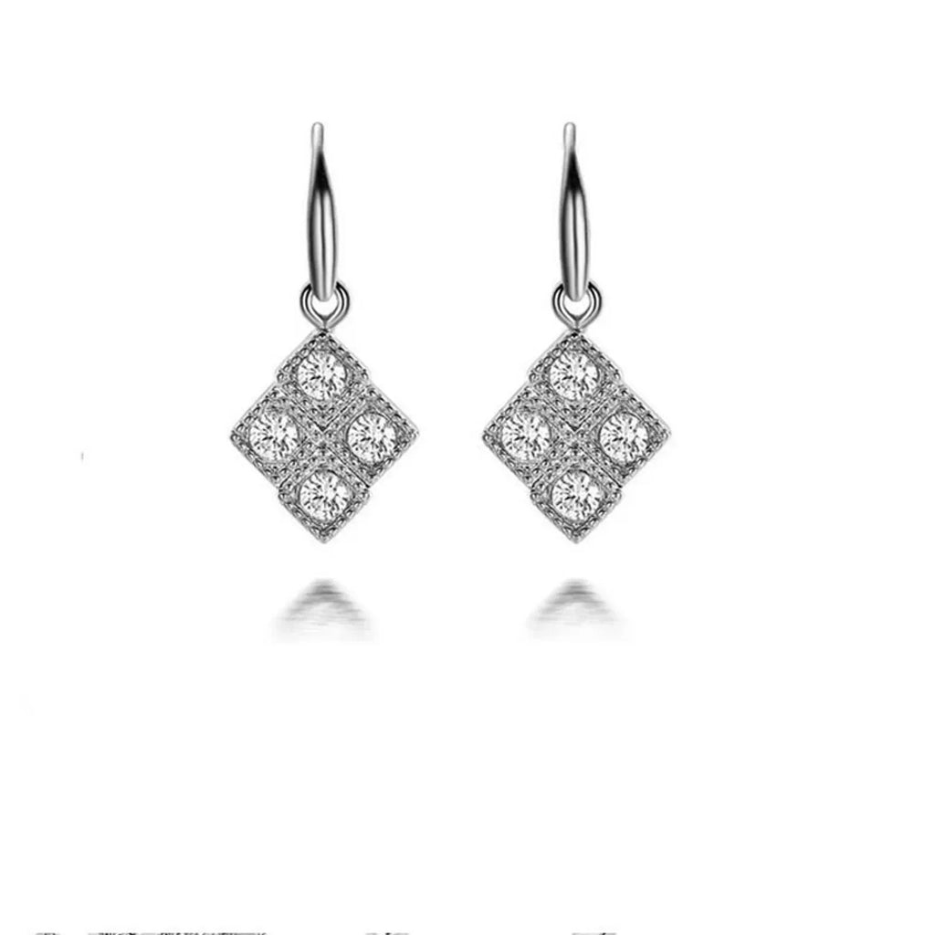 Diamond-Inlaid Rhombus Pendant Necklace, Earring & Ring Set