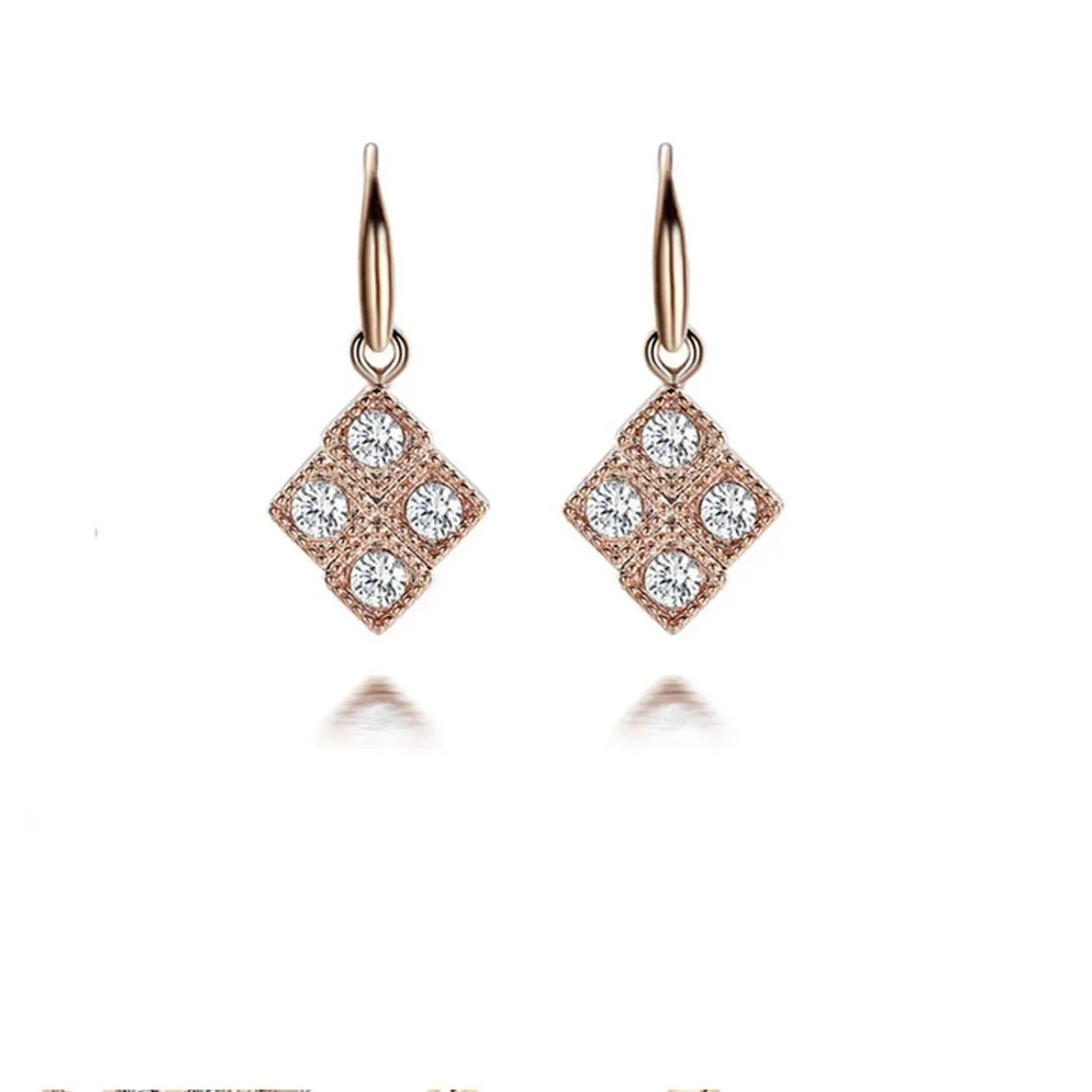 Diamond-Inlaid Rhombus Pendant Necklace, Earring & Ring Set
