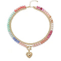 Dopamine Colorful Beaded Heart Pendant Necklace - Unisex Electroplated Layered Collarbone Chain Jewelry