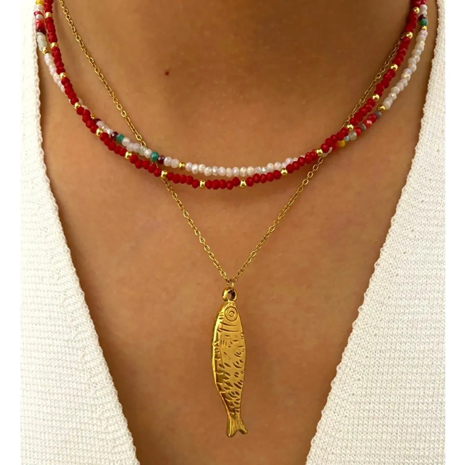 Dopamine Fish & Acrylic Bead Clavicle Necklace