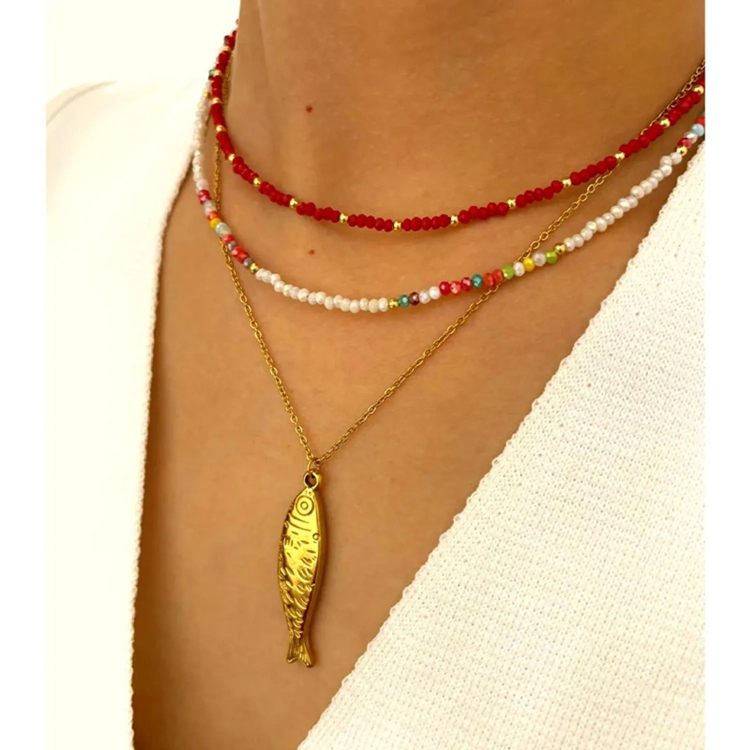 Dopamine Fish & Acrylic Bead Clavicle Necklace