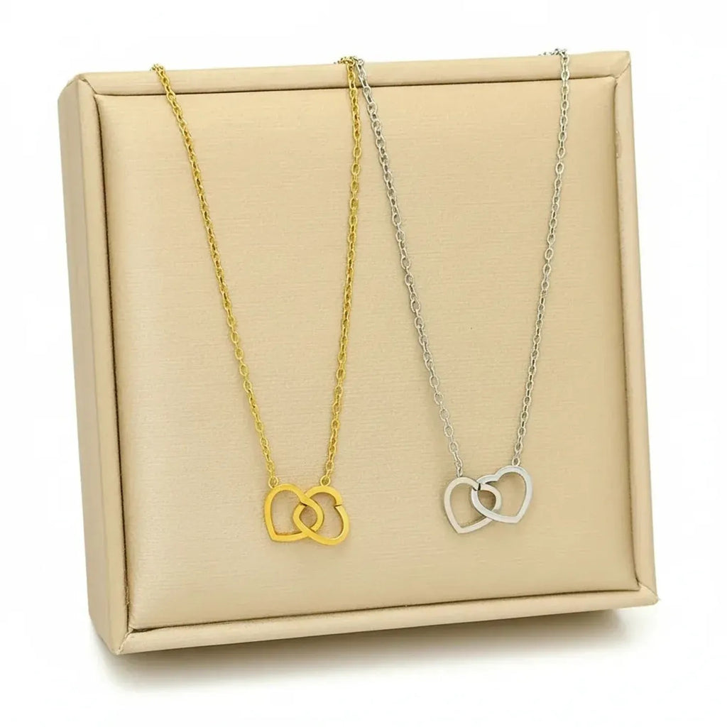 Double Heart Pendant Necklace - Titanium Steel Gold Chain