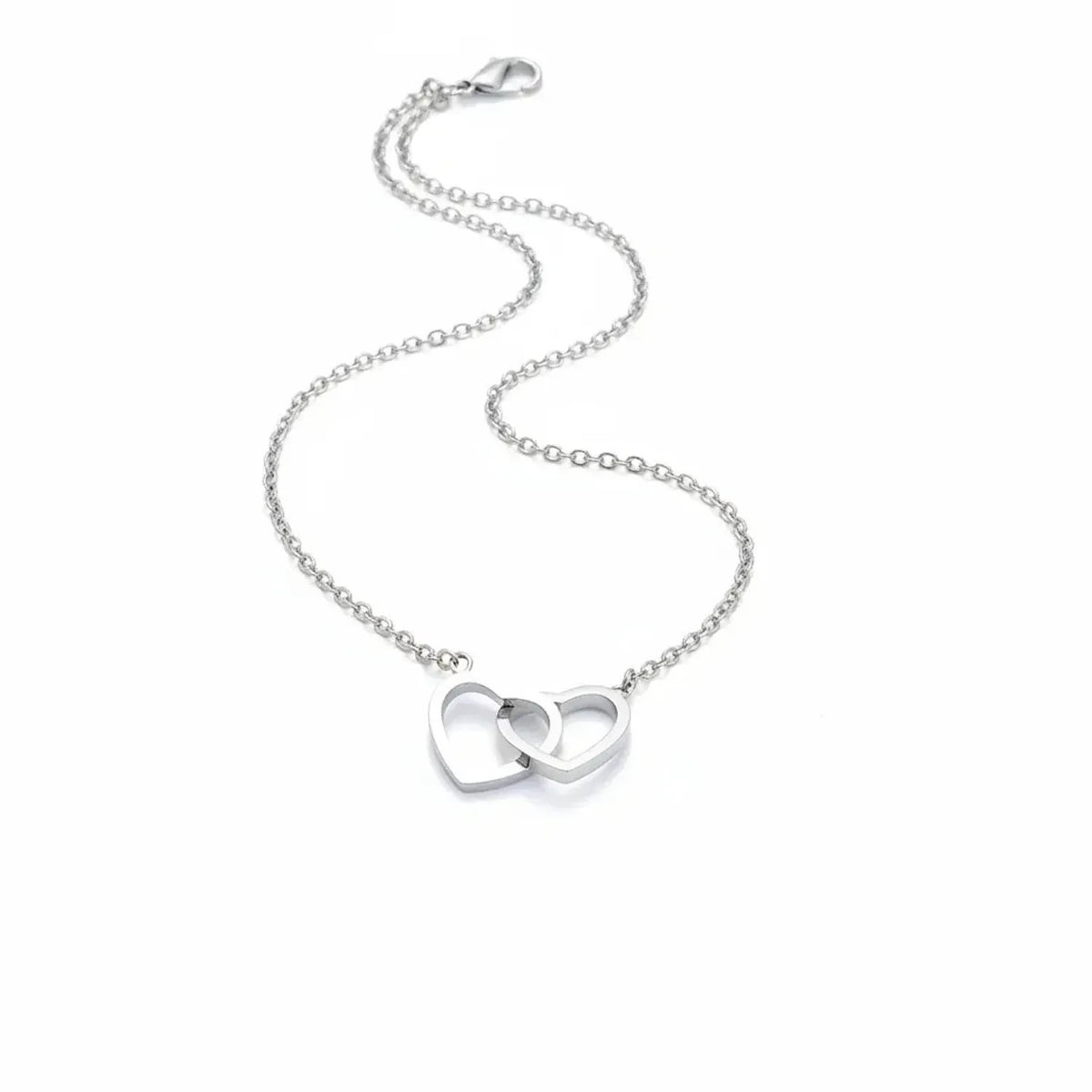 Double Heart Pendant Necklace - Titanium Steel Gold Chain