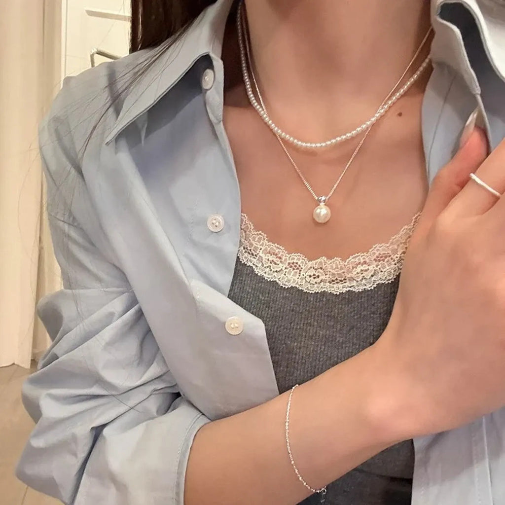 Double-Layer Pearl Clavicle Necklace – Light Luxury Minimalist Design