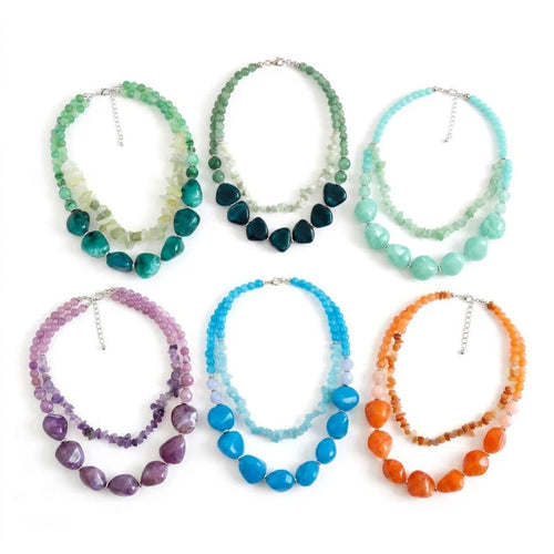 Double-Layer Resin Beaded Pendant Necklaces for Women - Vintage Geometric Collar Chain — all variants