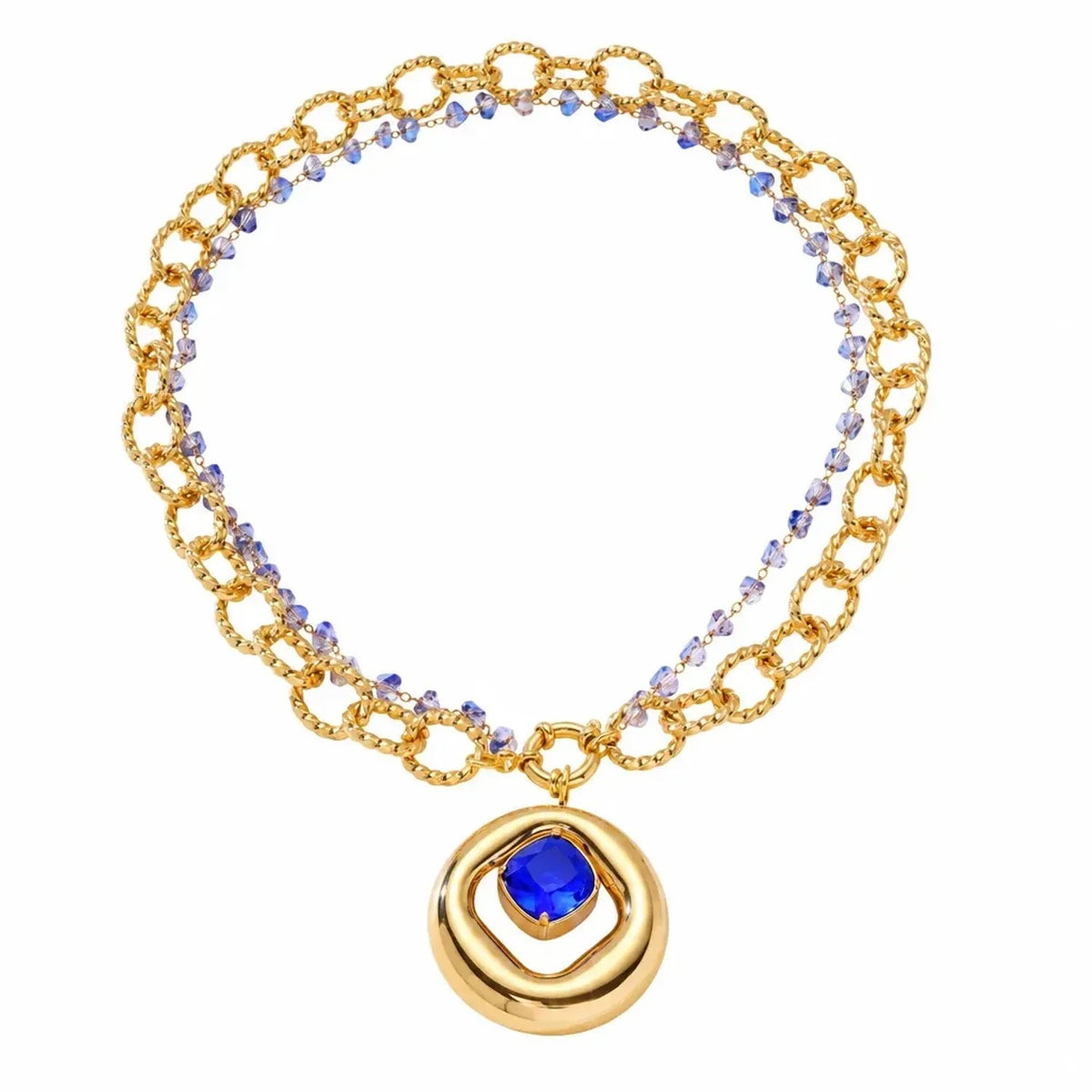 Double-Layer Sunflower Gemstone Pendant Necklace in Gold-Plated Stainless Steel, Gold Necklace Women