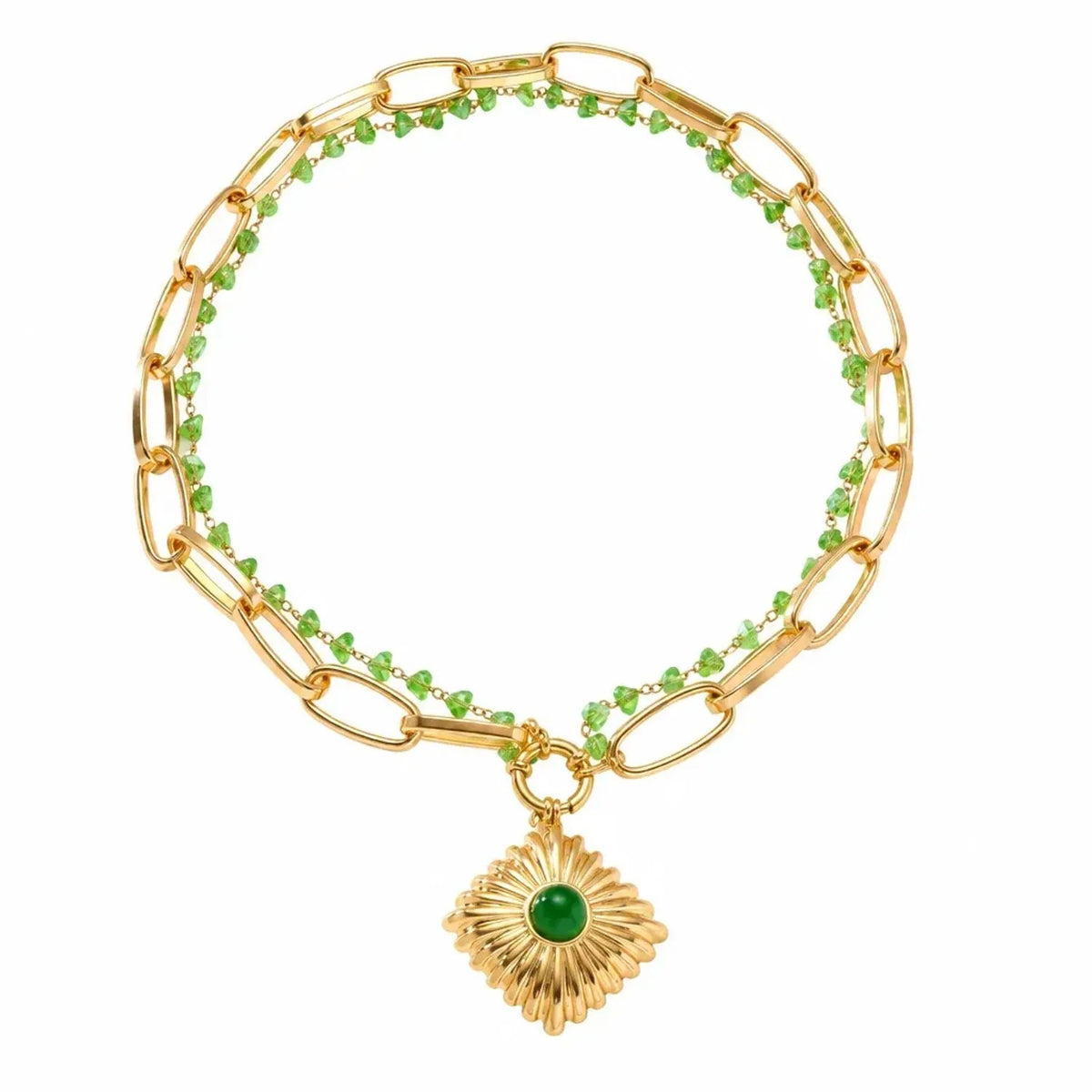 Double-Layer Sunflower Gemstone Pendant Necklace in Gold-Plated Stainless Steel, Gold Necklace Women