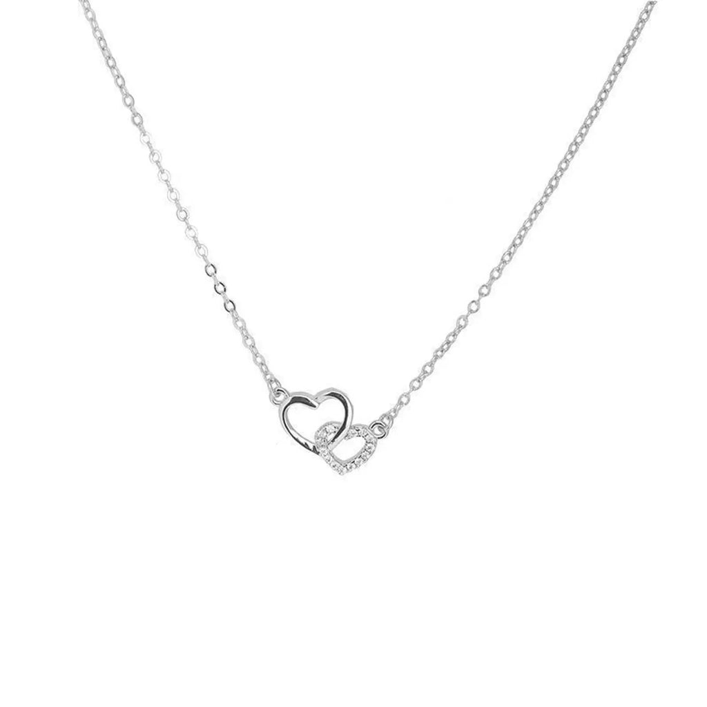 Double-Ring Heart Zircon Clavicle Necklace