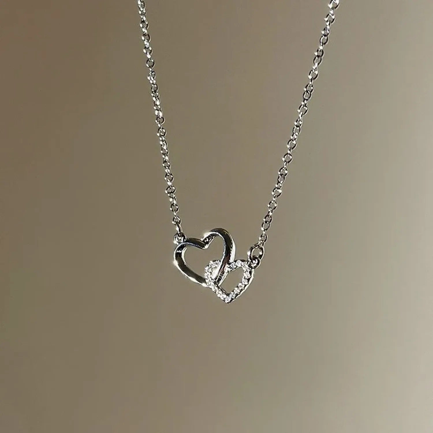 Double-Ring Heart Zircon Clavicle Necklace