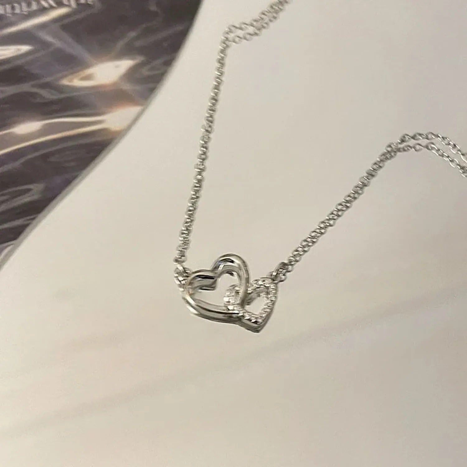 Double-Ring Heart Zircon Clavicle Necklace