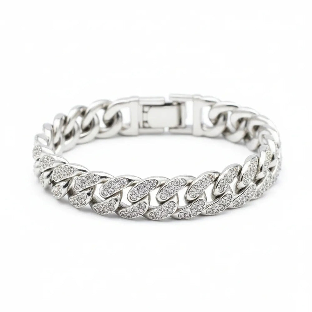 Double-Row Fully Jeweled Cuban Chain Bracelet