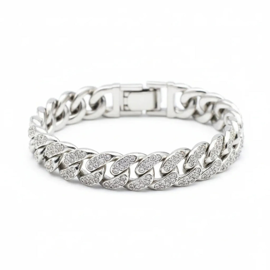 Double-Row Fully Jeweled Cuban Chain Bracelet