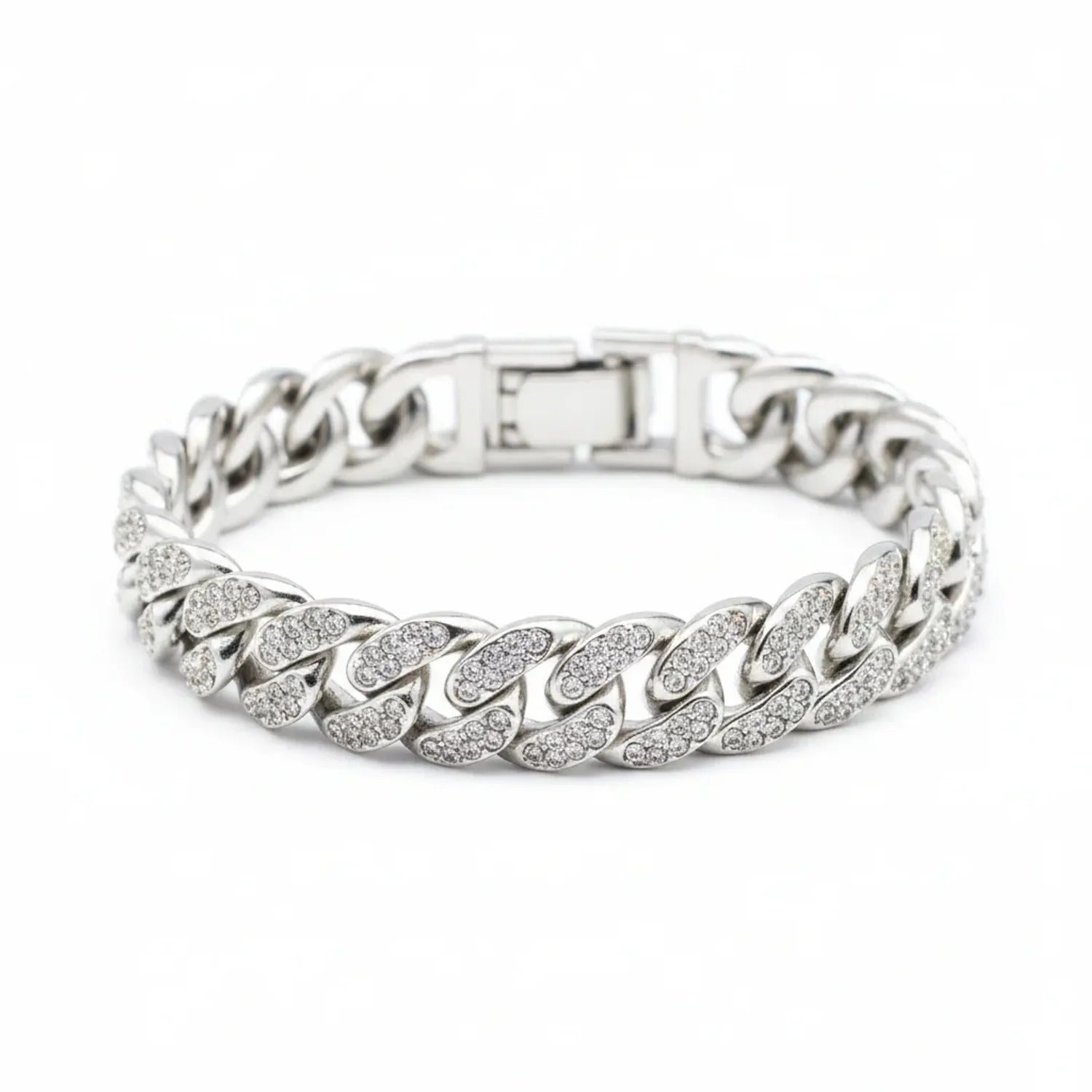 Double-Row Fully Jeweled Cuban Chain Bracelet