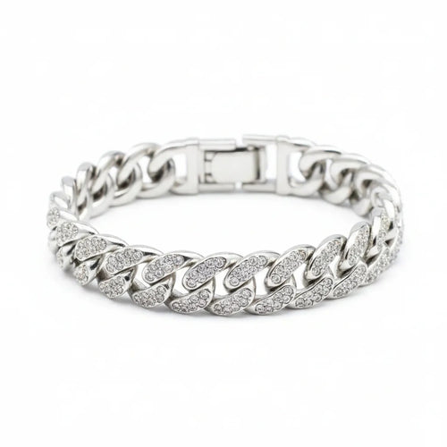 Double-Row Fully Jeweled Cuban Chain Bracelet