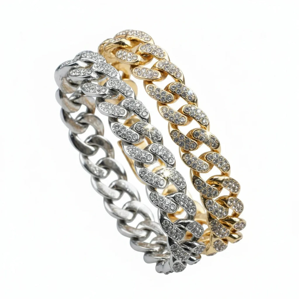 Double-Row Fully Jeweled Cuban Chain Bracelet