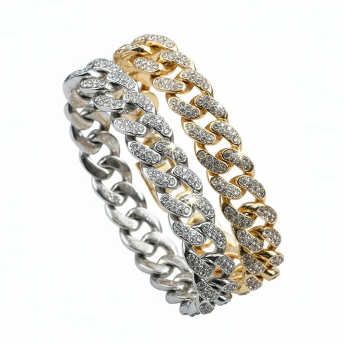 Double-Row Fully Jeweled Cuban Chain Bracelet