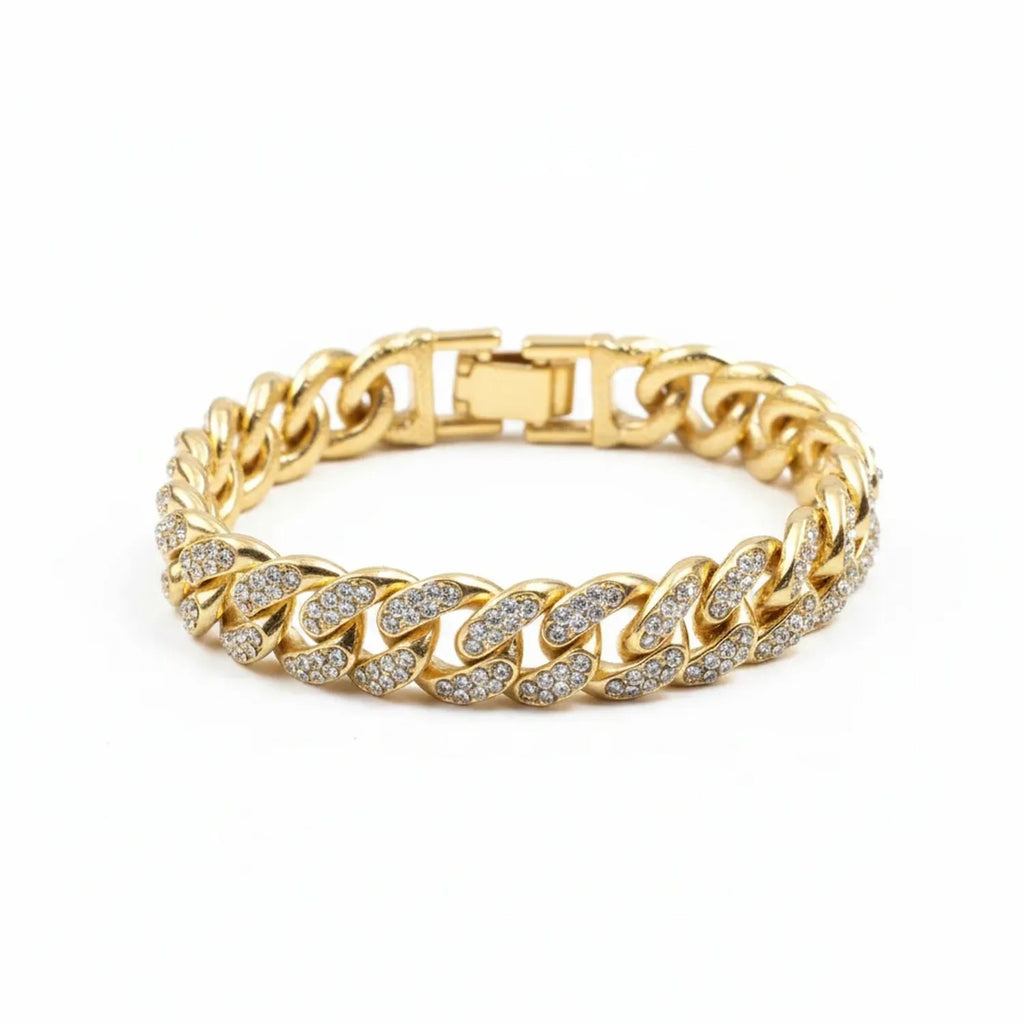 Double-Row Fully Jeweled Cuban Chain Bracelet