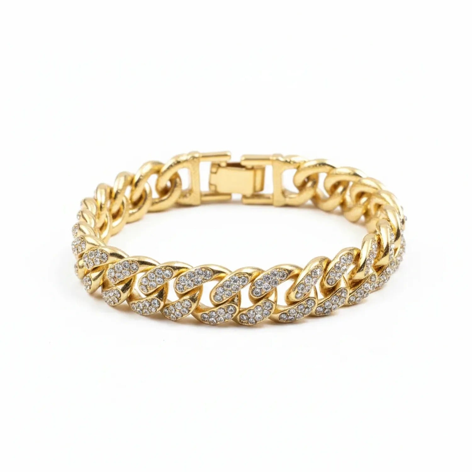 Double-Row Fully Jeweled Cuban Chain Bracelet