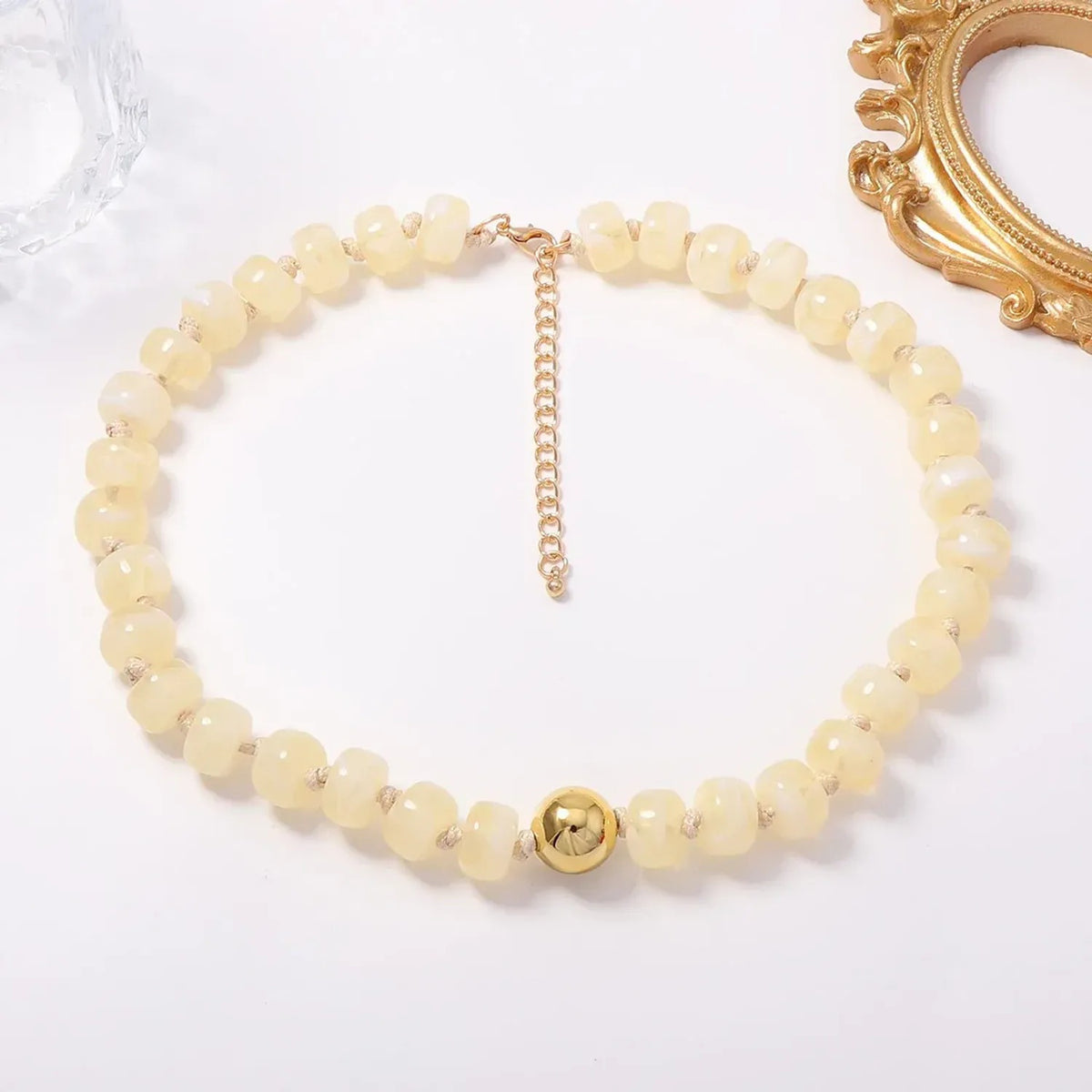 Dyed Resin Round Flat Bead Necklace
