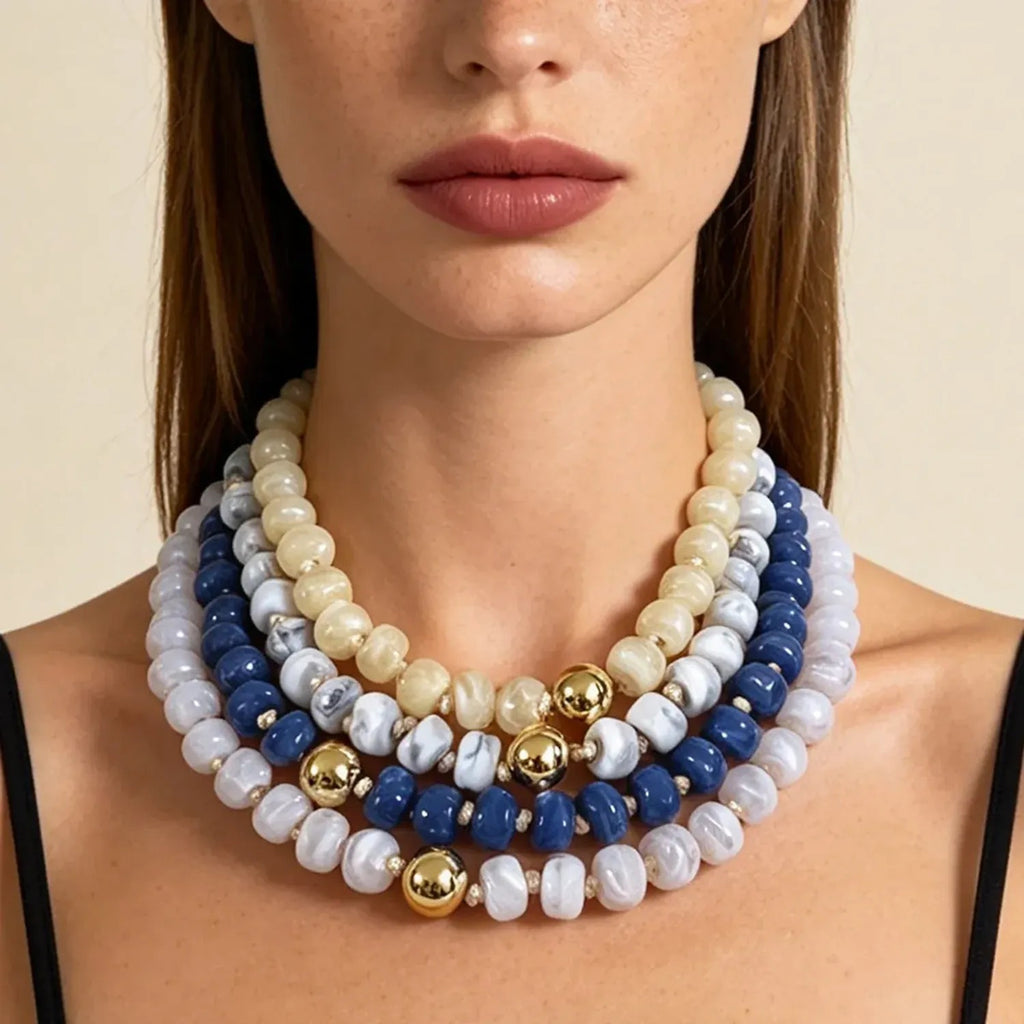 Dyed Resin Round Flat Bead Necklace