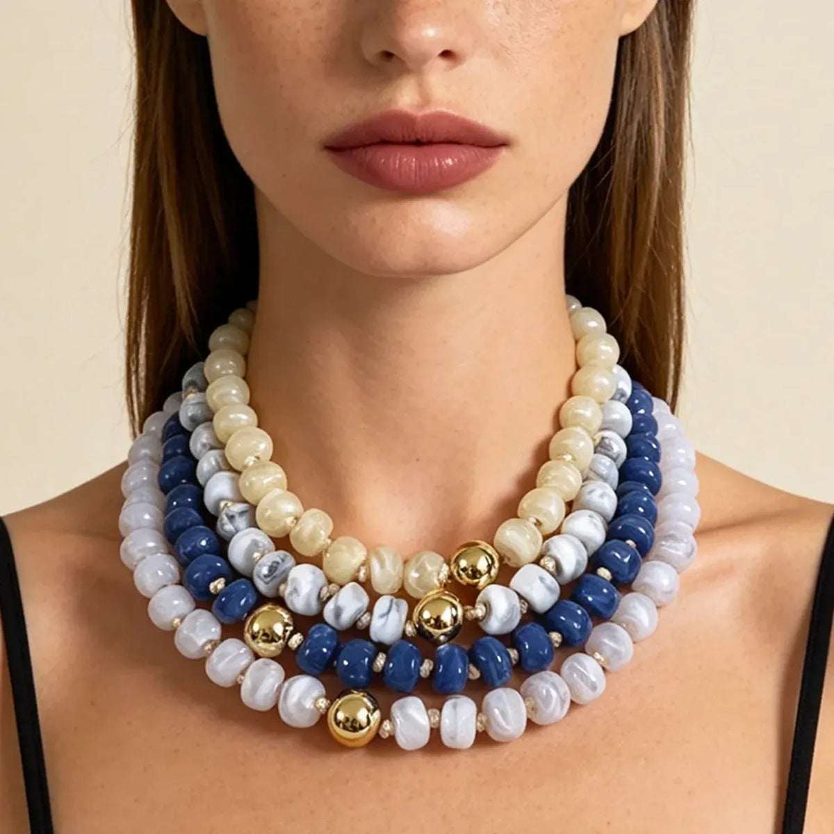 Dyed Resin Round Flat Bead Necklace