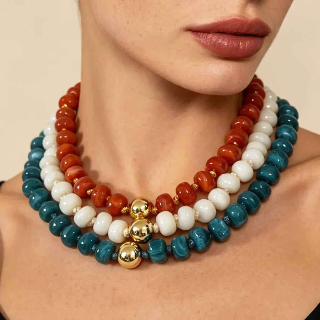 Dyed Resin Round Flat Bead Necklace