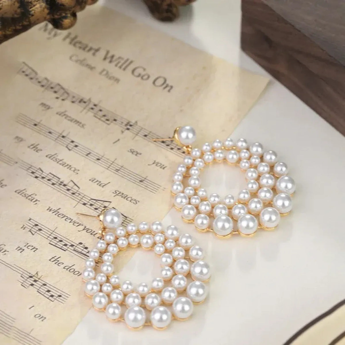 Electroplated Geometric Hollow Pearl Earrings For Women