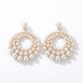 Electroplated Geometric Hollow Pearl Earrings for Women - Silver Needle, White