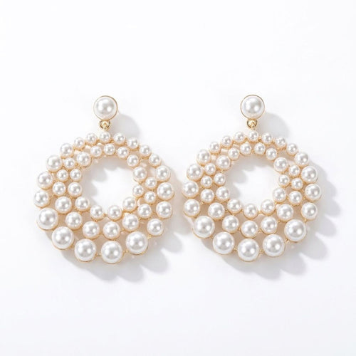 Electroplated Geometric Hollow Pearl Earrings for Women - Silver Needle, White