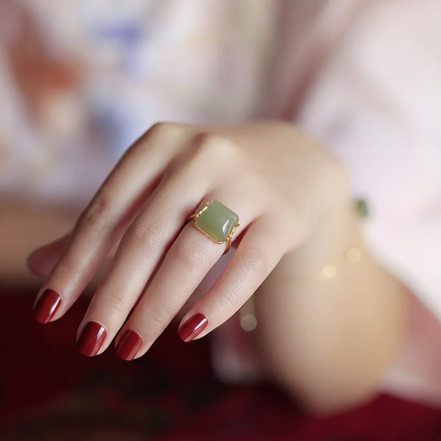 Emerald Green Chalcedony Adjustable Ring — Vintage Niche