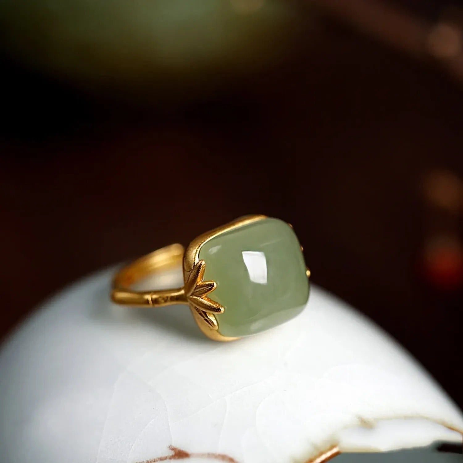 Emerald Green Chalcedony Adjustable Ring — Vintage Niche