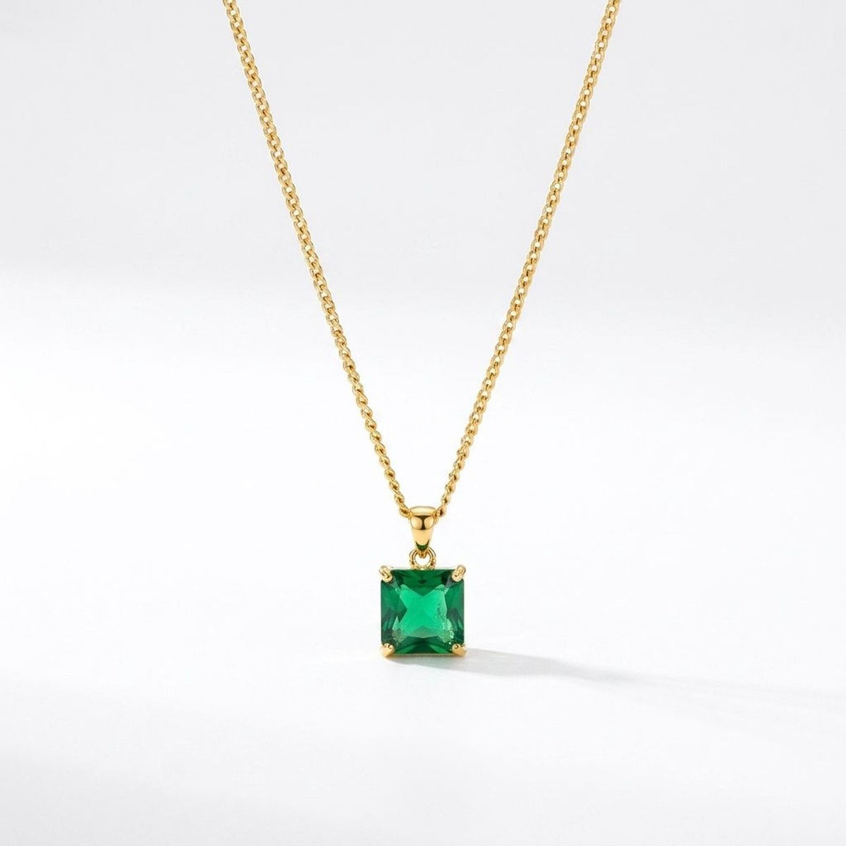 Emerald Green Zirconia Jewelry Set - Titanium Steel Necklace & Drop Earrings