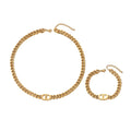 European American Women Light Luxury Cuban Jewelry Set, Niche Geometric Hip Hop Design Long Clavicle Necklace & Matching Wrist Accessories
