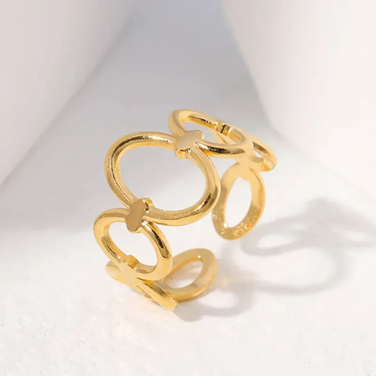 European And American Cross-Border Titanium Steel Ring For Women Leaf Heart Shape Niche Simple Non-Fading Open Stainless Steel Ring Wholesale