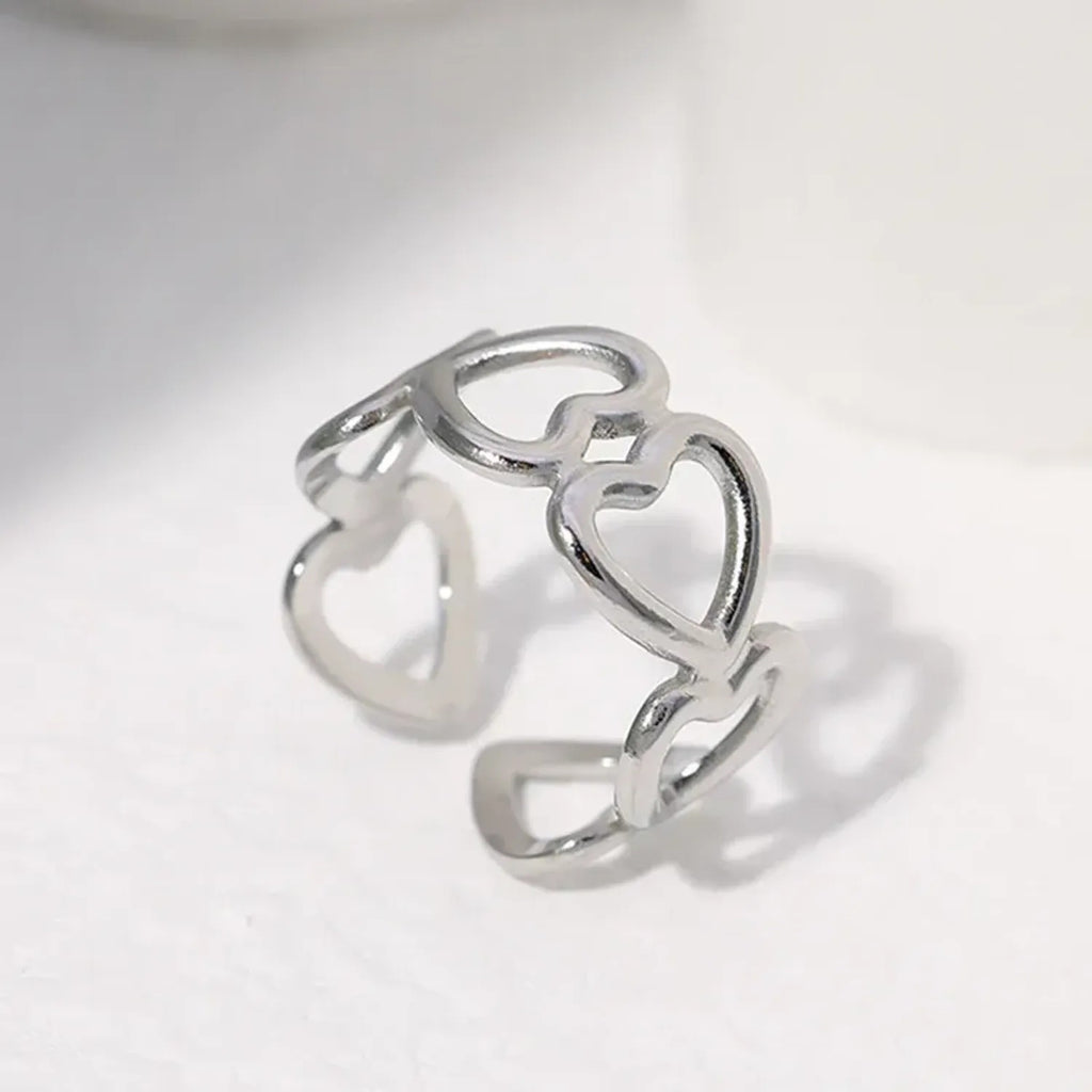 European And American Cross-Border Titanium Steel Ring For Women Leaf Heart Shape Niche Simple Non-Fading Open Stainless Steel Ring Wholesale