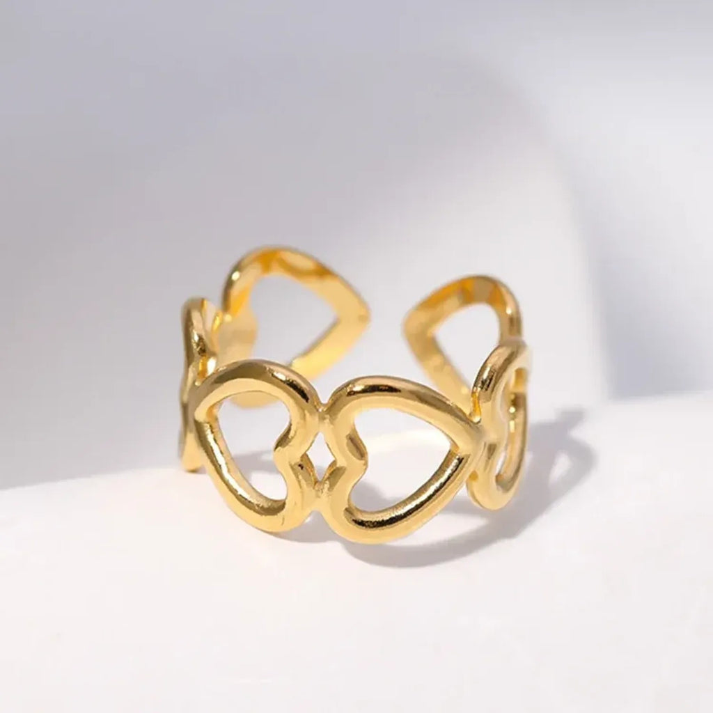 European And American Cross-Border Titanium Steel Ring For Women Leaf Heart Shape Niche Simple Non-Fading Open Stainless Steel Ring Wholesale