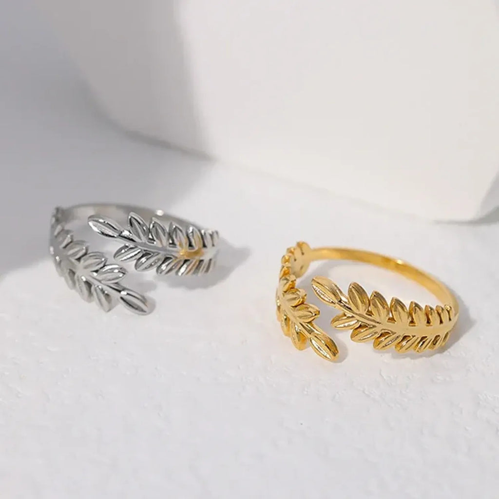 European And American Cross-Border Titanium Steel Ring For Women Leaf Heart Shape Niche Simple Non-Fading Open Stainless Steel Ring Wholesale