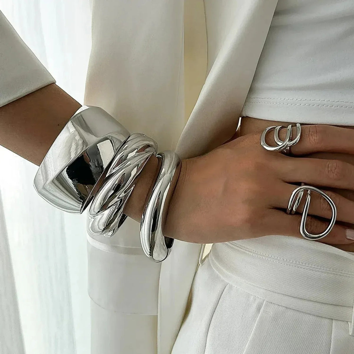 Exaggerated Glossy Wide Open Bangle Bracelet for Women