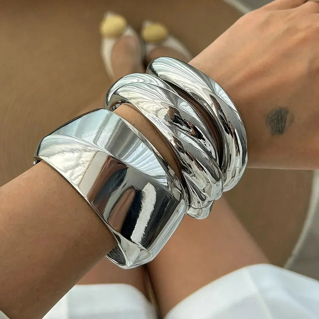Exaggerated Glossy Wide Open Bangle Bracelet for Women