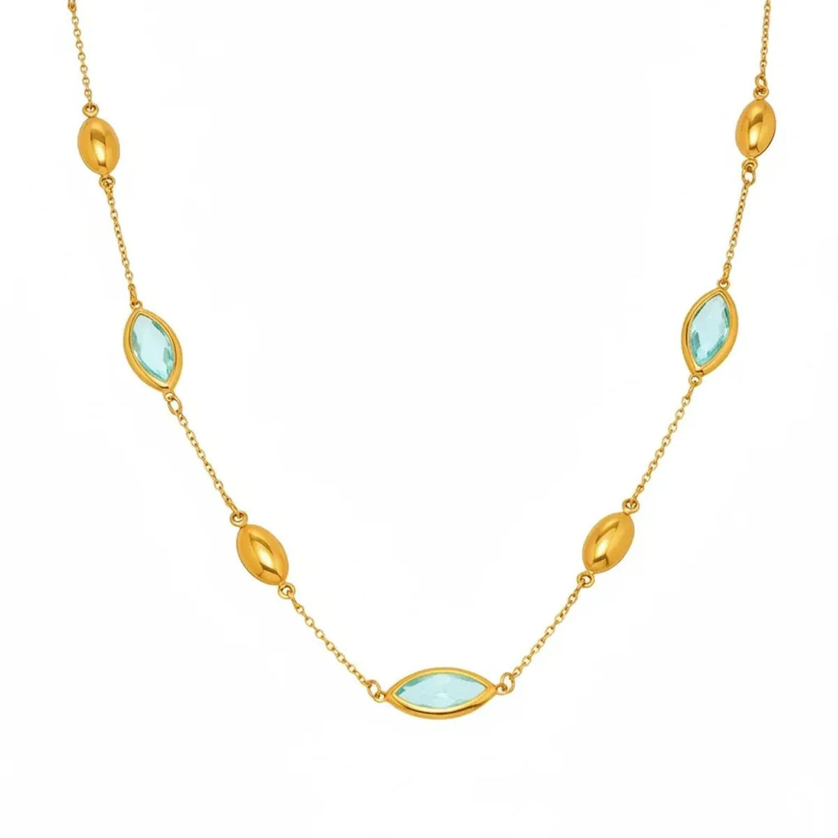 Faceted Glass Stone Collarbone Gold Necklace for Women, Tarnish-Free Stainless Steel