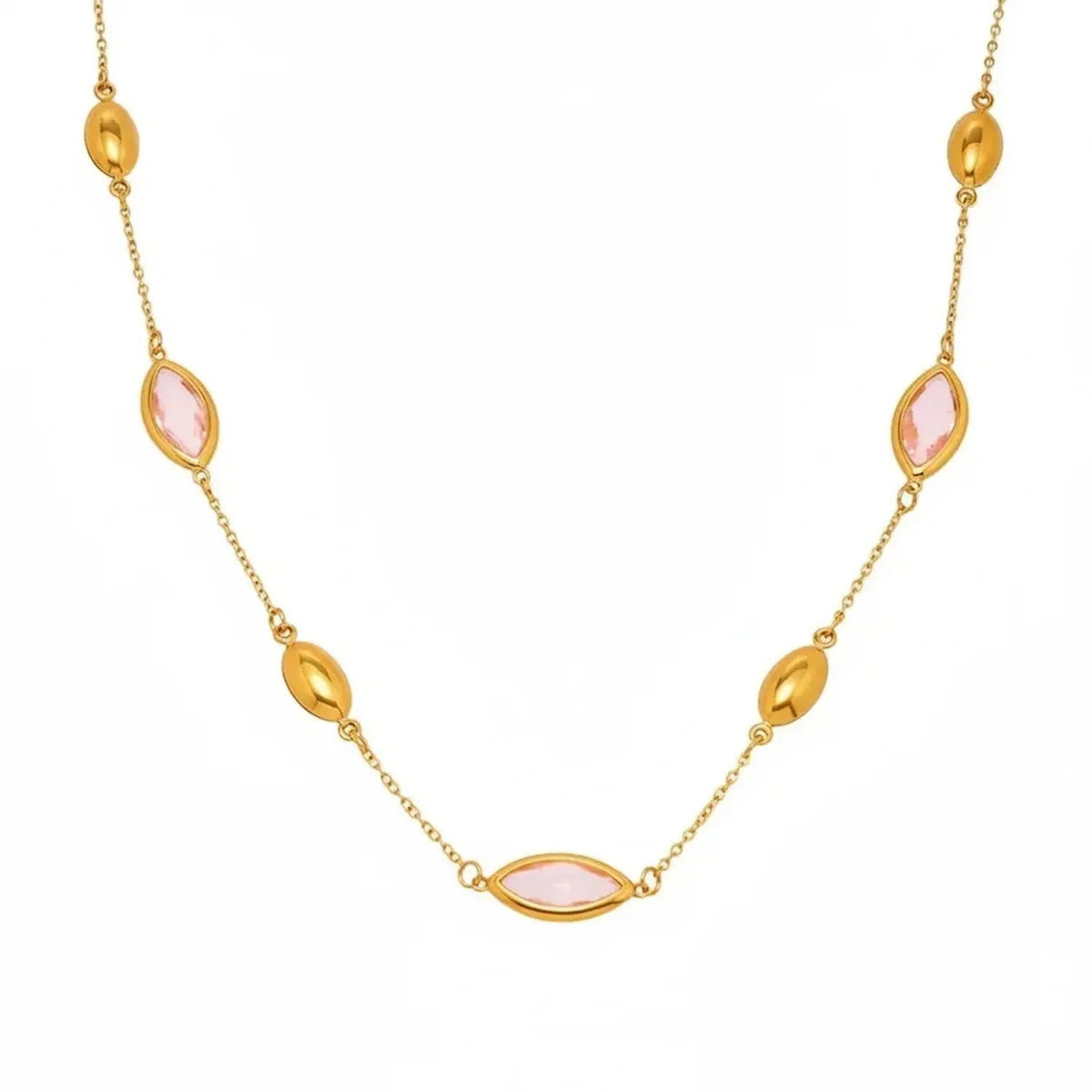 Faceted Glass Stone Collarbone Gold Necklace for Women, Tarnish-Free Stainless Steel