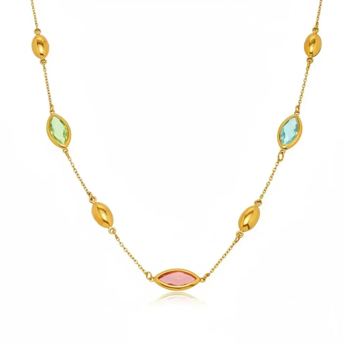 Faceted Glass Stone Collarbone Gold Necklace for Women, Tarnish-Free Stainless Steel